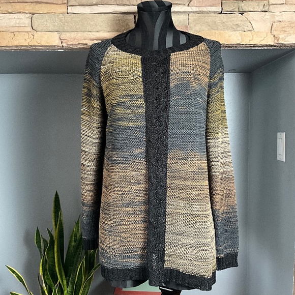 Curio New York Art to Wear Layering Tunic Sweater Lagenlook Black Green XL - Picture 1 of 10